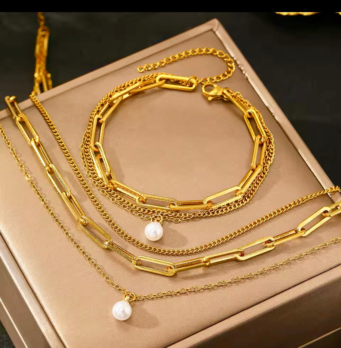 3 Chain Pear Necklace