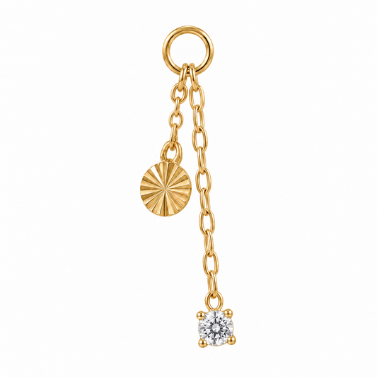 14k Ray circle Cut Charm